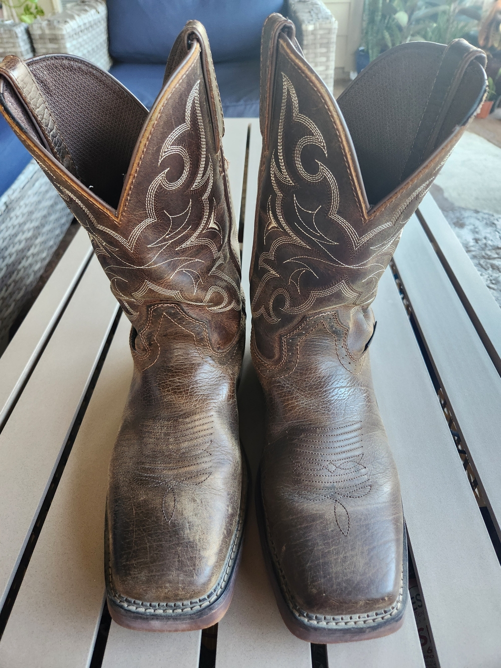 Justin Boots Distressed Brown Leather Square-Toe Western Boots